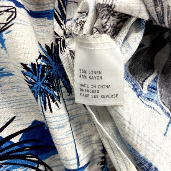 C&C California Top womens Large Blue crop front tie button beach Hawaiian Blouse - Picture 12 of 16